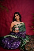 khanduapata Green & Purple Colour Floral Design Silk Saree For Women - Distacart