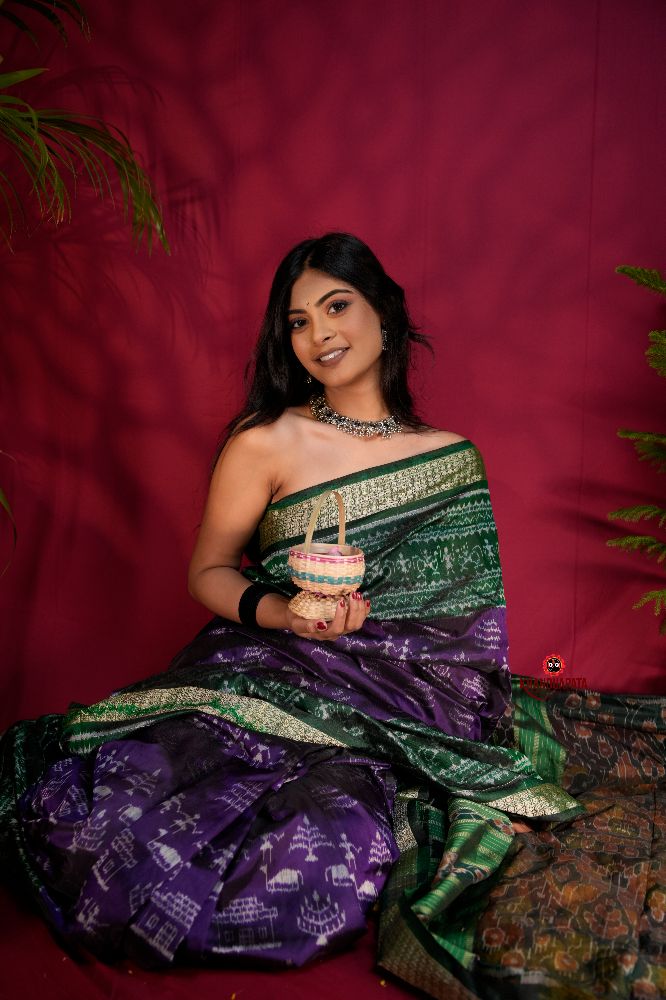 khanduapata Green & Purple Colour Floral Design Silk Saree For Women - Distacart