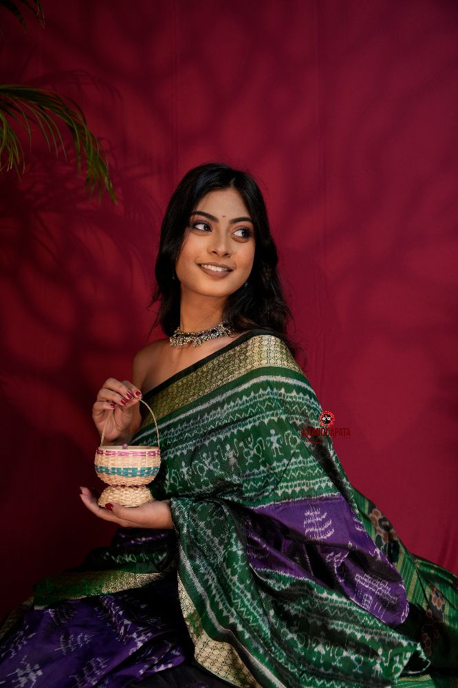 khanduapata Green & Purple Colour Floral Design Silk Saree For Women - Distacart