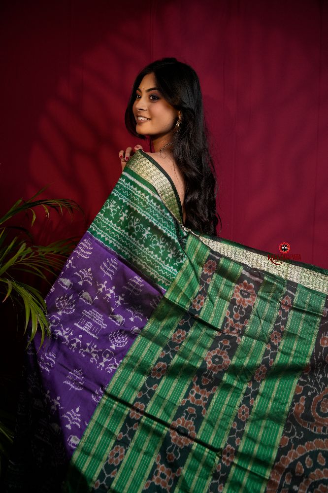 khanduapata Green & Purple Colour Floral Design Silk Saree For Women - Distacart