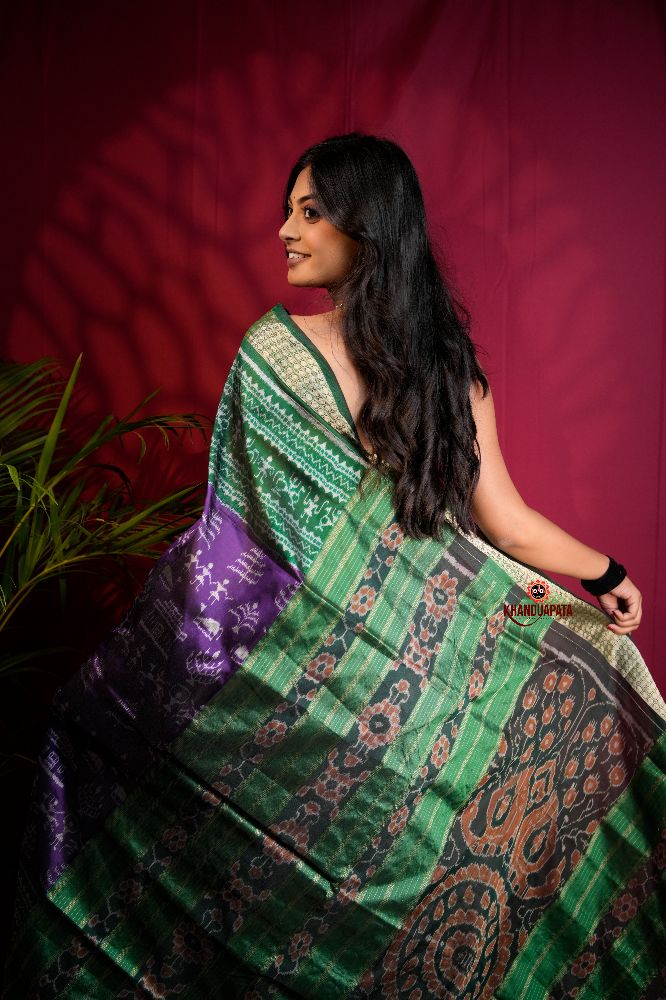 khanduapata Green & Purple Colour Floral Design Silk Saree For Women - Distacart