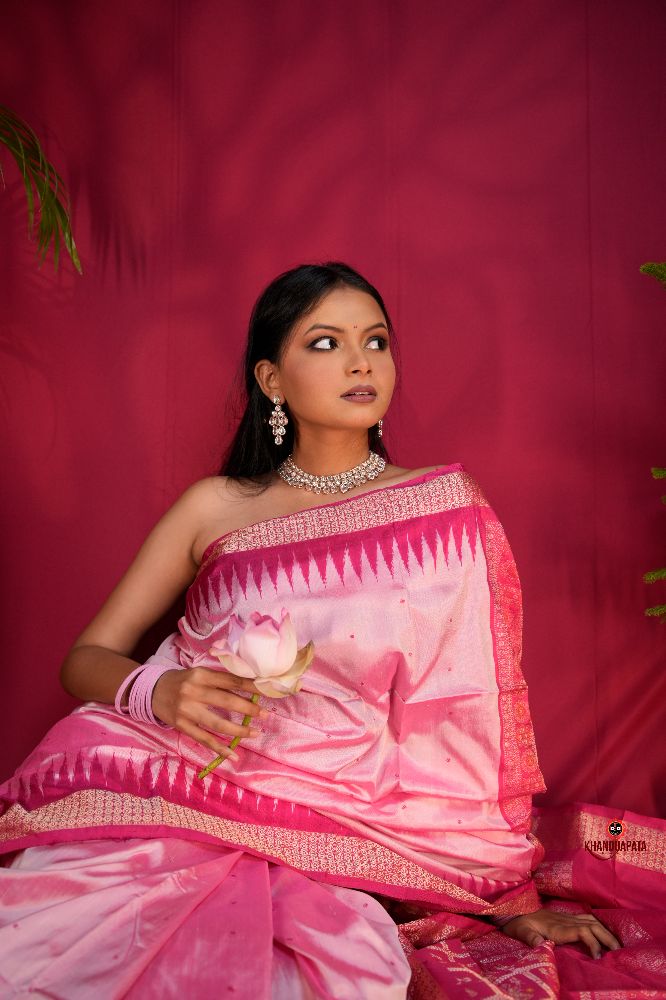 khanduapata Pink Colour Dot Design Silk Saree For Women - Distacart