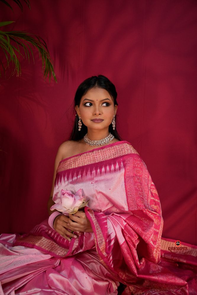 khanduapata Pink Colour Dot Design Silk Saree For Women - Distacart
