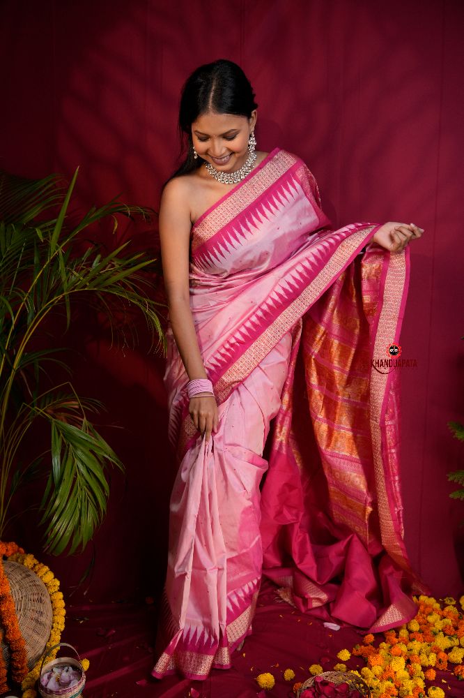 khanduapata Pink Colour Dot Design Silk Saree For Women - Distacart