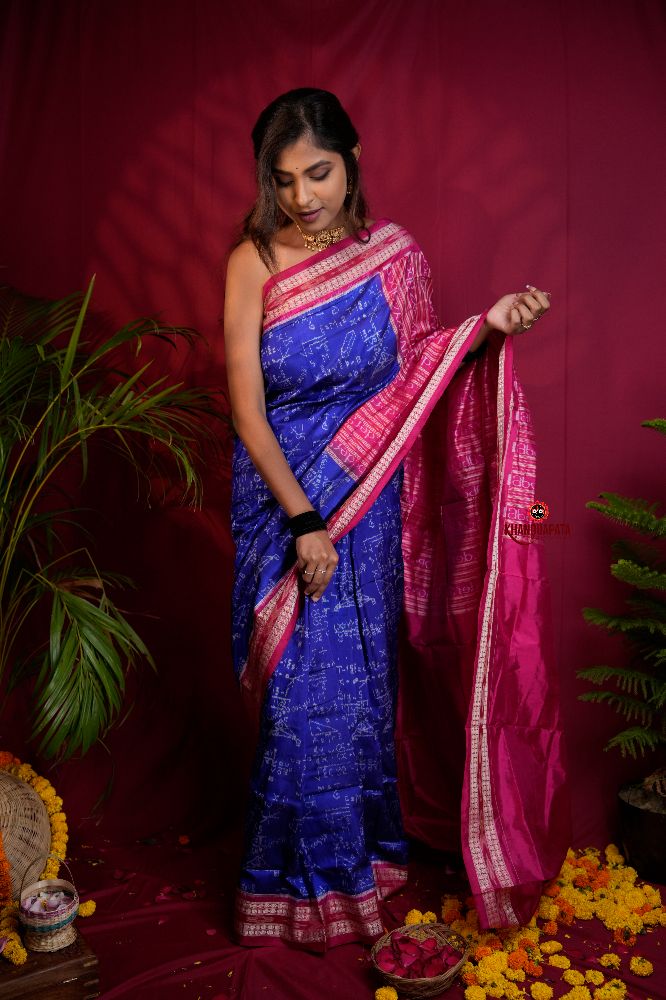 khanduapata Red & Blue Colour Geometric Design Silk Saree For Women - Distacart