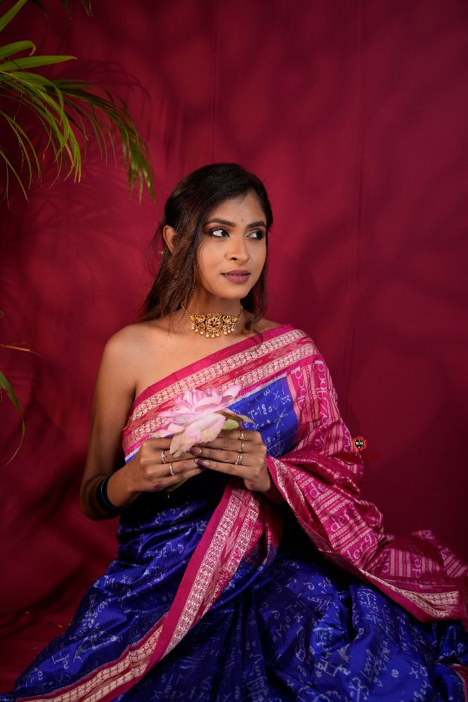 khanduapata Red & Blue Colour Geometric Design Silk Saree For Women - Distacart