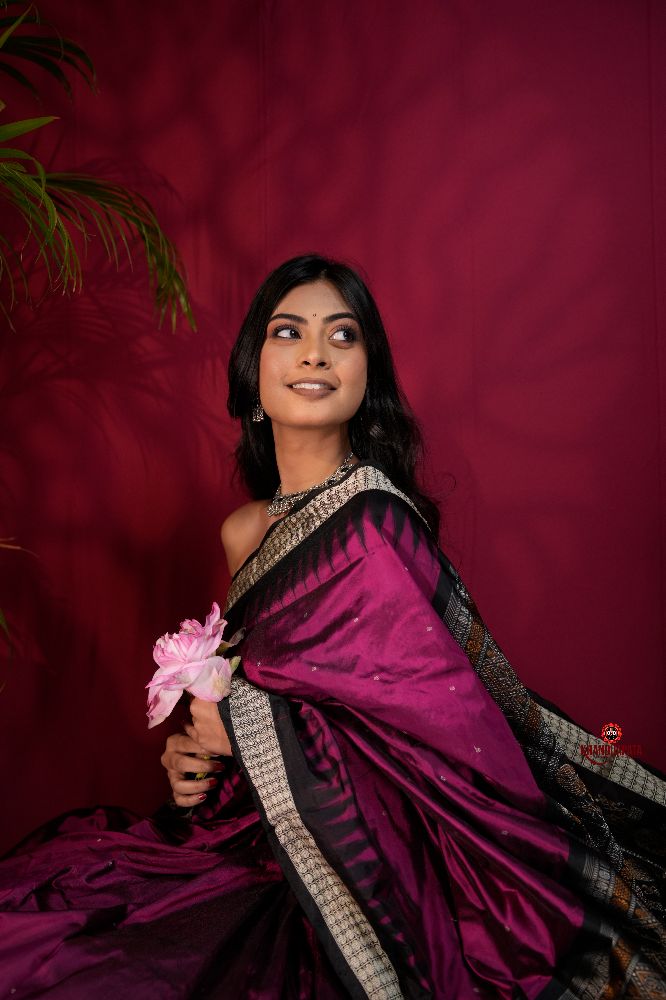 khanduapata Black & Magenta Colour Dot Design Silk Saree For Women - Distacart