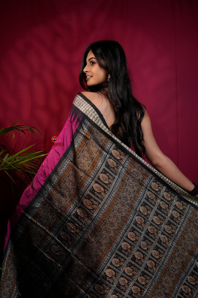 khanduapata Black & Magenta Colour Dot Design Silk Saree For Women - Distacart