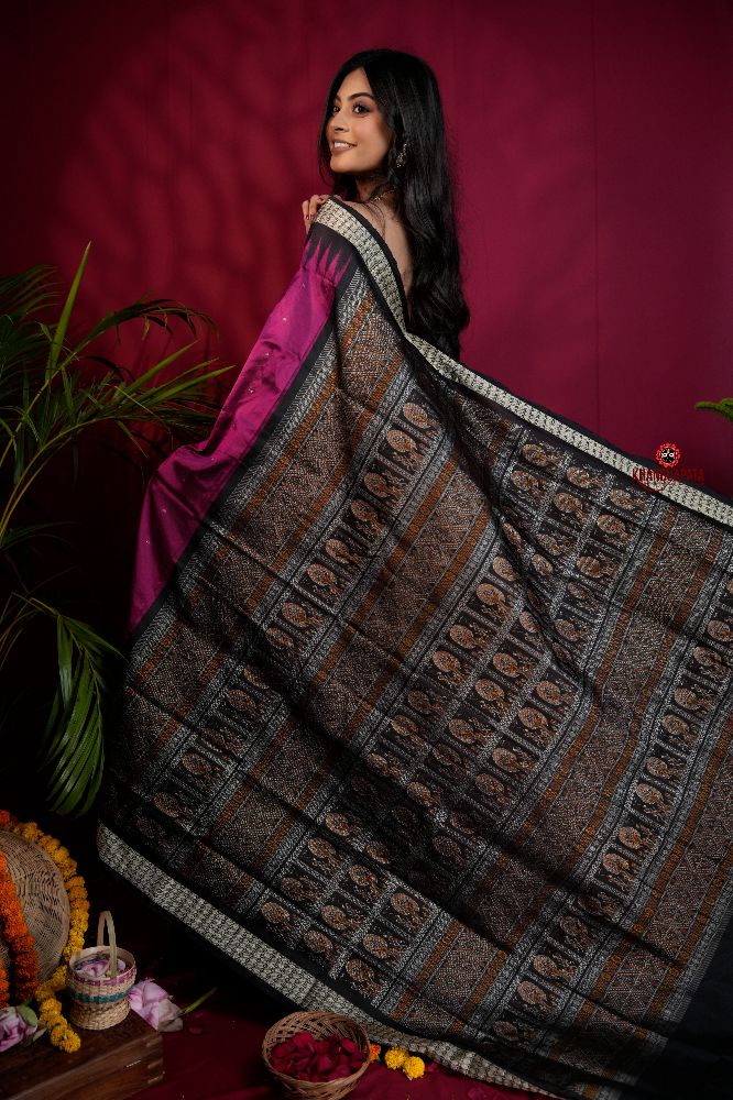 khanduapata Black & Magenta Colour Dot Design Silk Saree For Women - Distacart