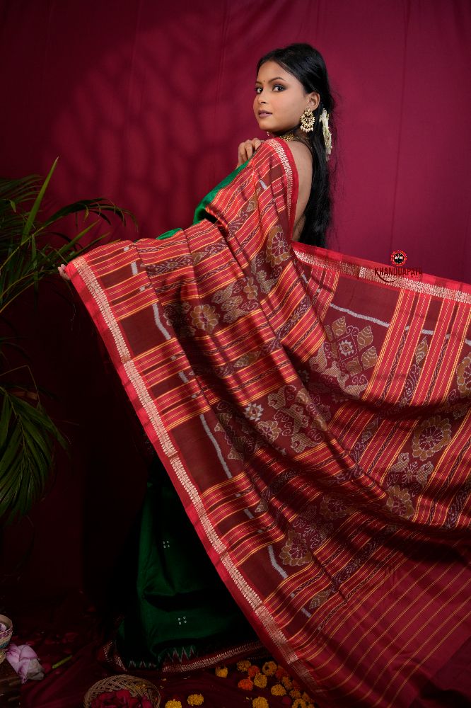 khanduapata Red & Green Colour Dot Design Silk Saree For Women - Distacart