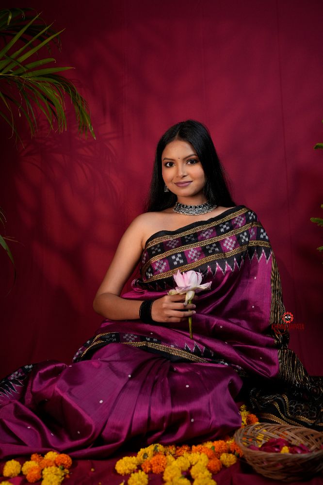 khanduapata Magenta Colour Double Border Dot Design Silk Saree For Women - Distacart