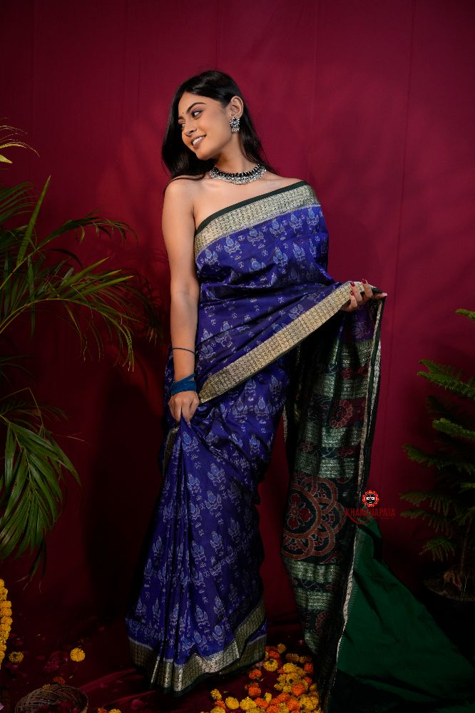 khanduapata Black & Blue Colour Body Design Silk Saree For Women - Distacart
