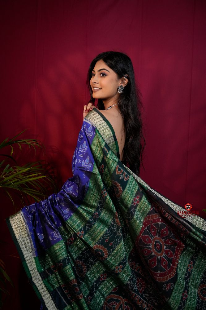 khanduapata Black & Blue Colour Body Design Silk Saree For Women - Distacart