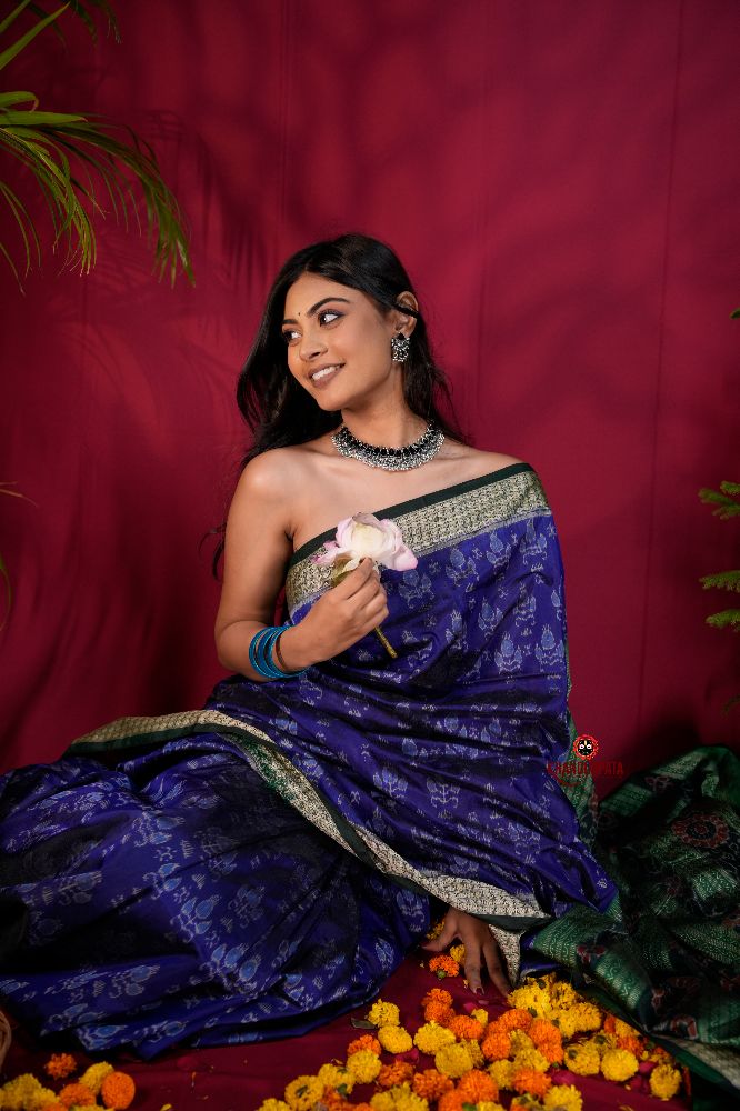 khanduapata Black & Blue Colour Body Design Silk Saree For Women - Distacart