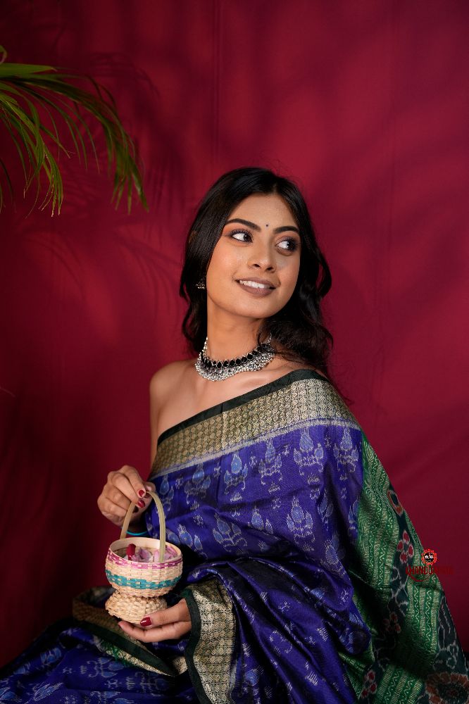khanduapata Black & Blue Colour Body Design Silk Saree For Women - Distacart