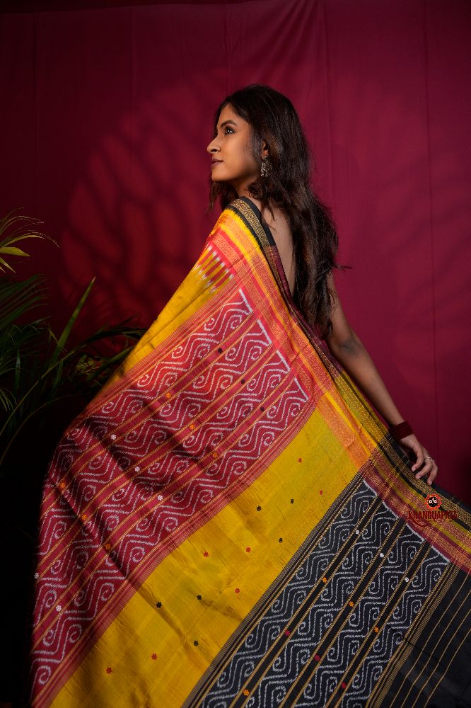 khanduapata Black & Mustard Yellow Multi Colour Dot Design Silk Saree For Women - Distacart