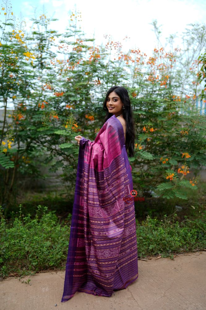 khanduapata Blue & Pink Colour Plain Tussar Silk Saree For Women - Distacart