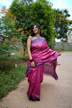 khanduapata Blue & Pink Colour Plain Tussar Silk Saree For Women - Distacart