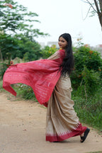 khanduapata Red & Beige Colour Plain Tussar Silk Saree For Women - Distacart