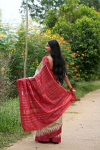 khanduapata Red & Beige Colour Plain Tussar Silk Saree For Women - Distacart
