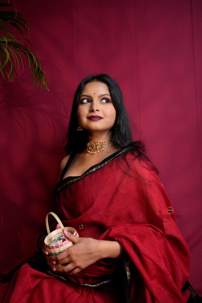 khanduapata Red & Black Dot Design Cotton Saree For Women - Distacart