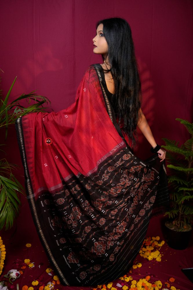 khanduapata Red & Black Dot Design Cotton Saree For Women - Distacart
