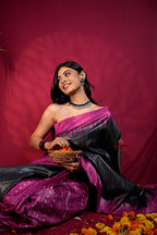 khanduapata Black & Pink Colour Plain Tussar Silk Saree For Women - Distacart