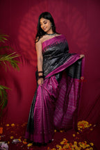 khanduapata Black & Pink Colour Plain Tussar Silk Saree For Women - Distacart