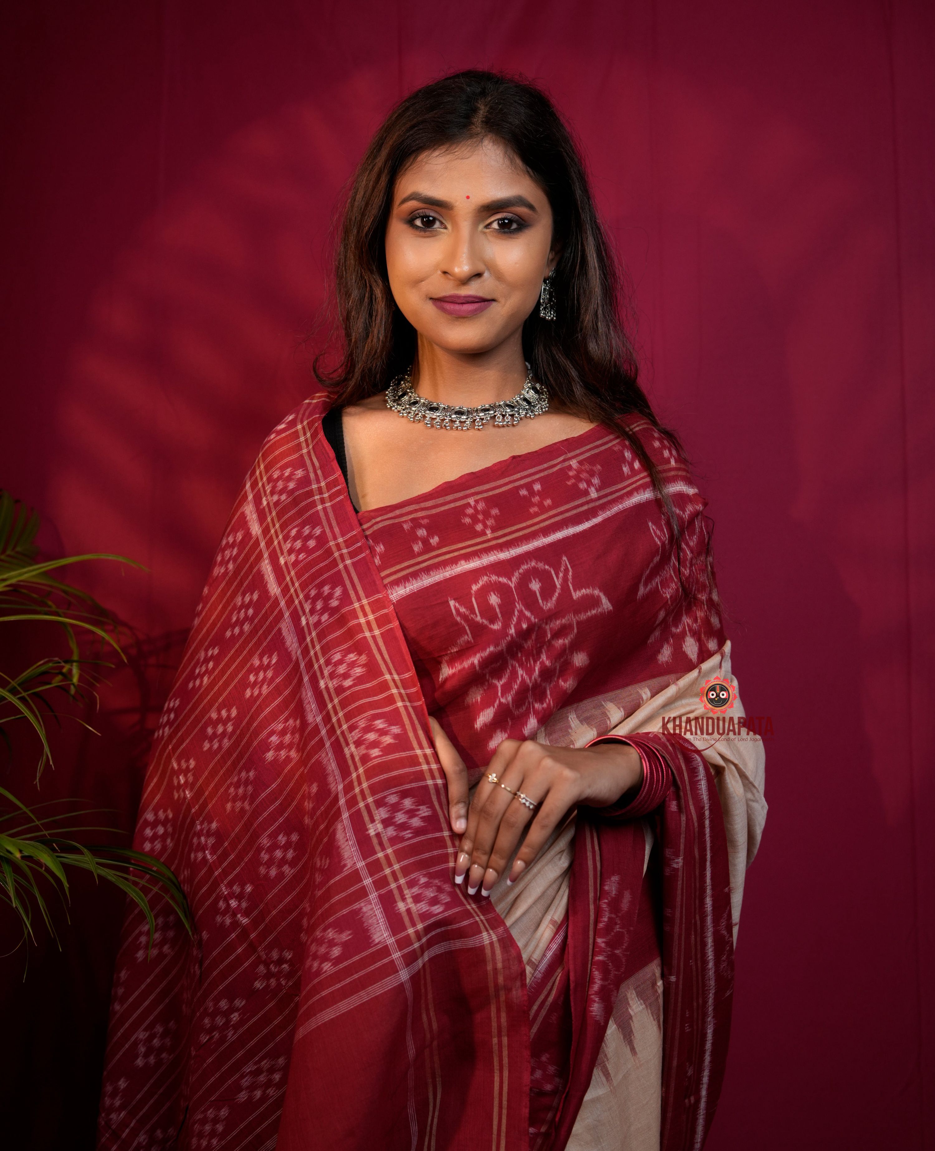 khanduapata Red & Brown Pasapali Border Cotton Saree For Women - Distacart