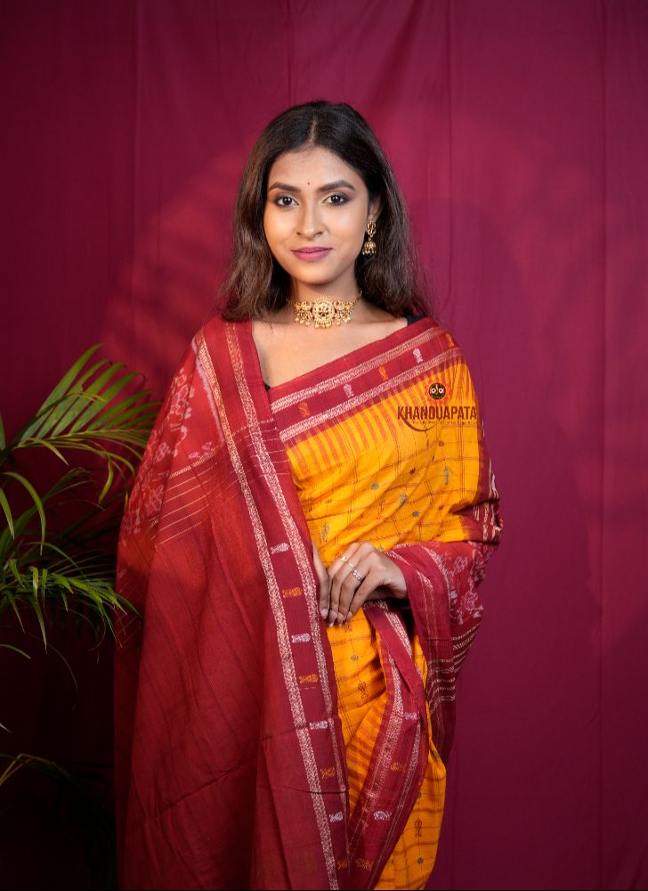 khanduapata Red & Yellow Colour Fish Design Cotton Saree For Women - Distacart