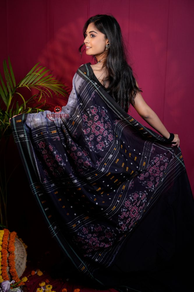 khanduapata Grey & Black Colour Body Design Cotton Saree For Women - Distacart