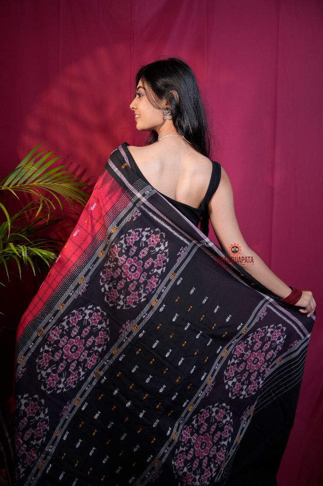 khanduapata Red & Black Colour Fish Design Cotton Saree For Women - Distacart