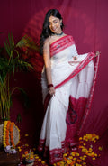 khanduapata White & Red Double Border Design Cotton Saree For Women - Distacart