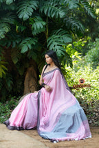 khanduapata Pink and Black Colour Plain Cotton Saree For Women - Distacart
