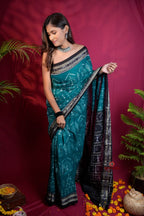 khanduapata Black & Turquoise Blue Colour Tribal Design Cotton Saree For Women - Distacart