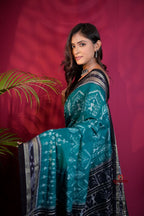 khanduapata Black & Turquoise Blue Colour Tribal Design Cotton Saree For Women - Distacart