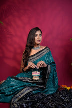 khanduapata Black & Turquoise Blue Colour Tribal Design Cotton Saree For Women - Distacart