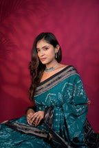 khanduapata Black & Turquoise Blue Colour Tribal Design Cotton Saree For Women - Distacart