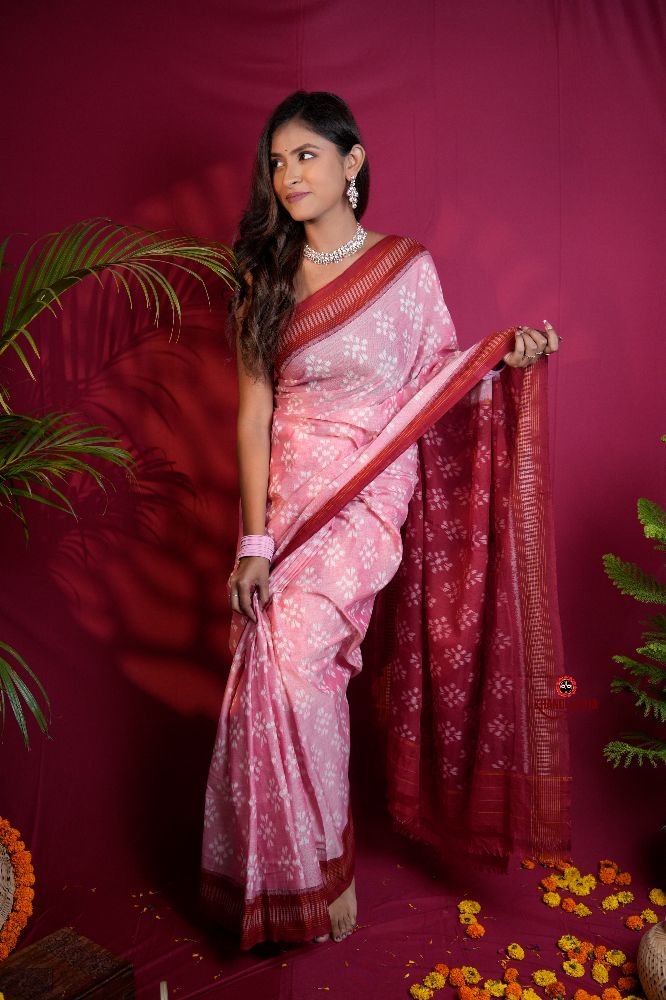 khanduapata Pink & Red Colour Body Design Cotton Saree For Women - Distacart
