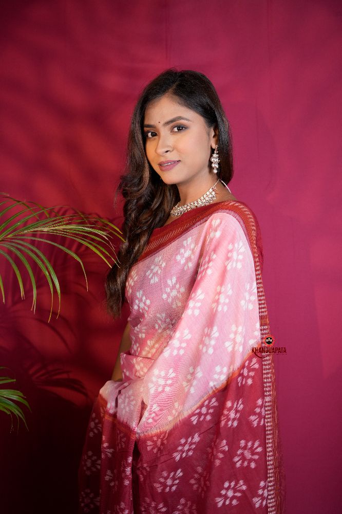 khanduapata Pink & Red Colour Body Design Cotton Saree For Women - Distacart