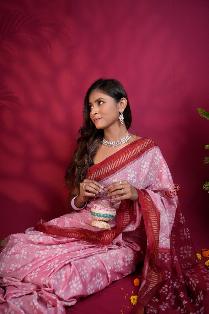 khanduapata Pink & Red Colour Body Design Cotton Saree For Women - Distacart