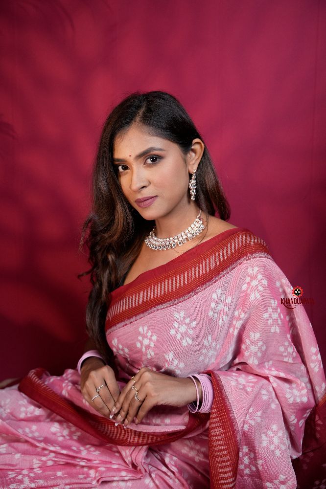 khanduapata Pink & Red Colour Body Design Cotton Saree For Women - Distacart