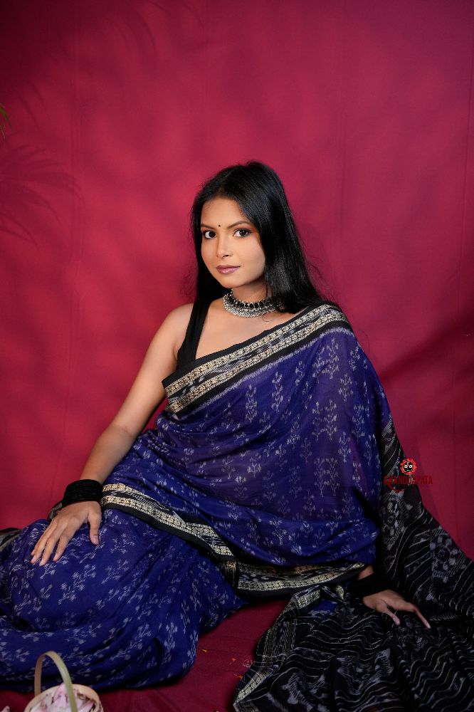 khanduapata Blue & Black Colour Body Design Cotton Saree For Women - Distacart