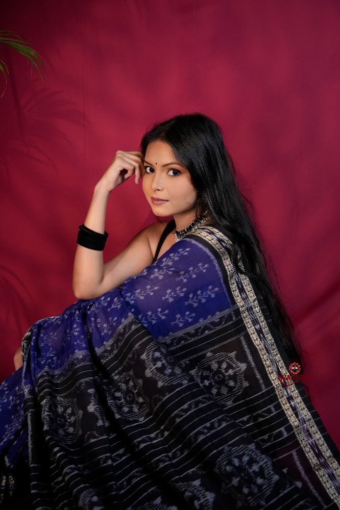 khanduapata Blue & Black Colour Body Design Cotton Saree For Women - Distacart
