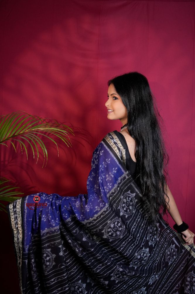 khanduapata Blue & Black Colour Body Design Cotton Saree For Women - Distacart