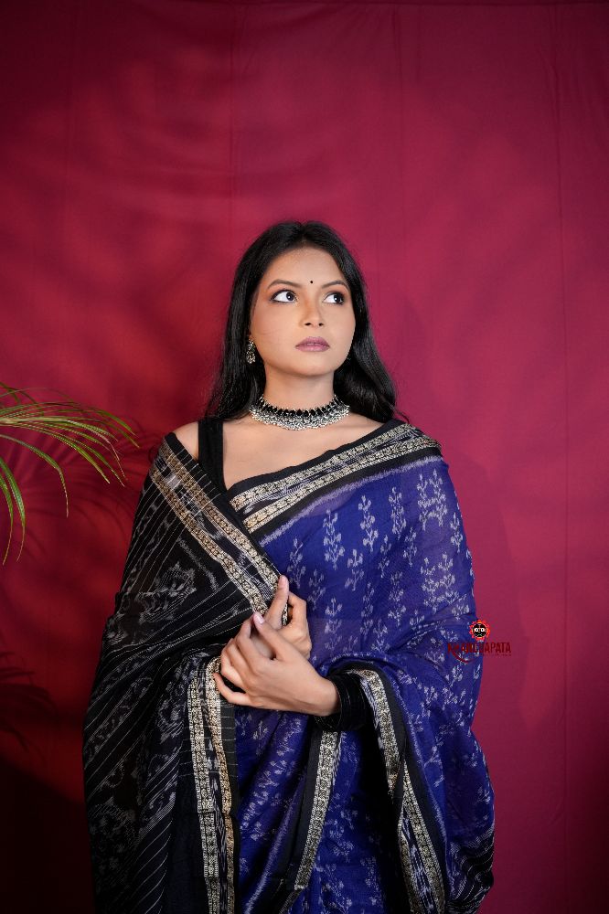 khanduapata Blue & Black Colour Body Design Cotton Saree For Women - Distacart