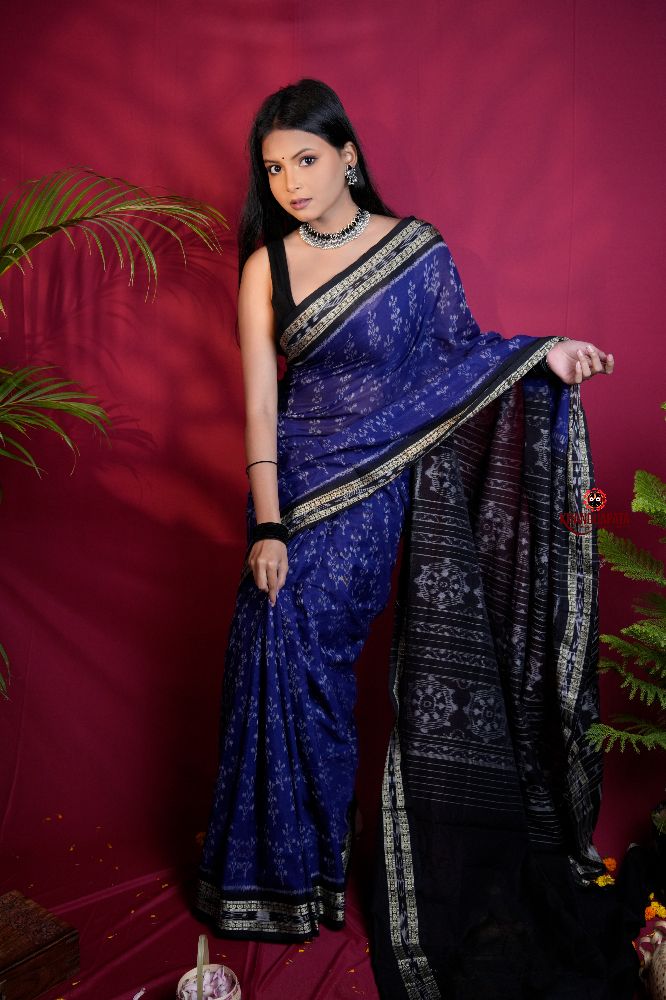 khanduapata Blue & Black Colour Body Design Cotton Saree For Women - Distacart