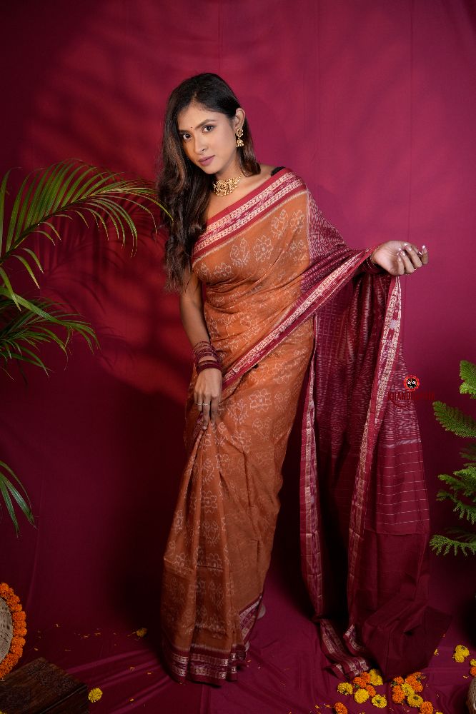 khanduapata Brown & Maroon Colour Body Design Cotton Saree For Women - Distacart