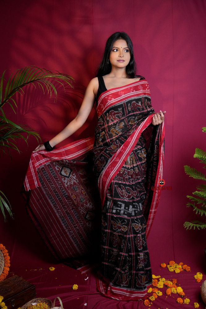 khanduapata Black & Red Colour Navakothi Design Cotton Saree For Women - Distacart