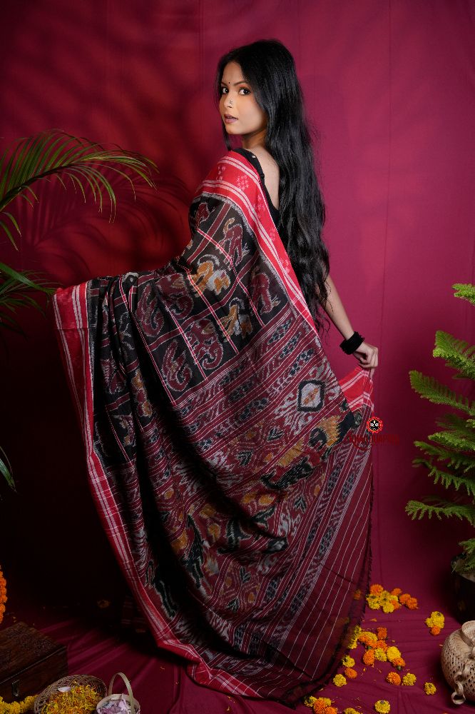 khanduapata Black & Red Colour Navakothi Design Cotton Saree For Women - Distacart